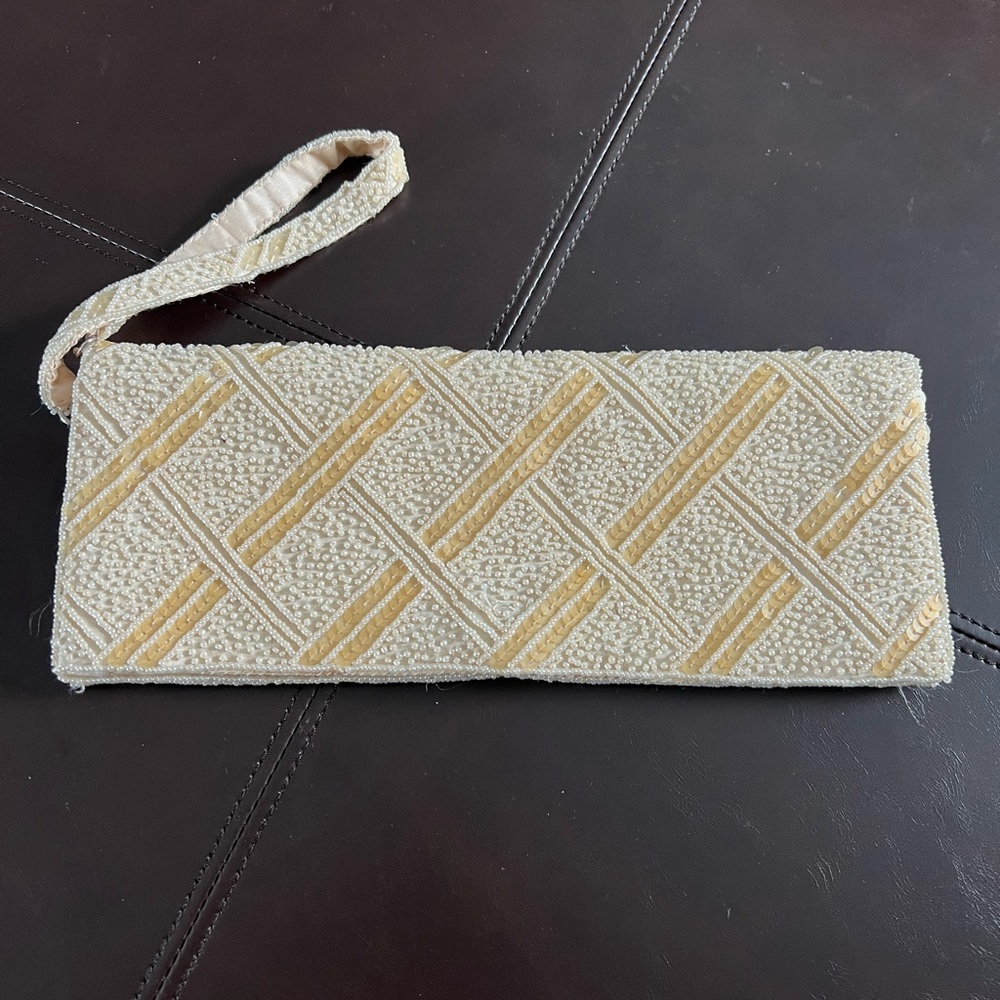 Ivory beaded evening bag